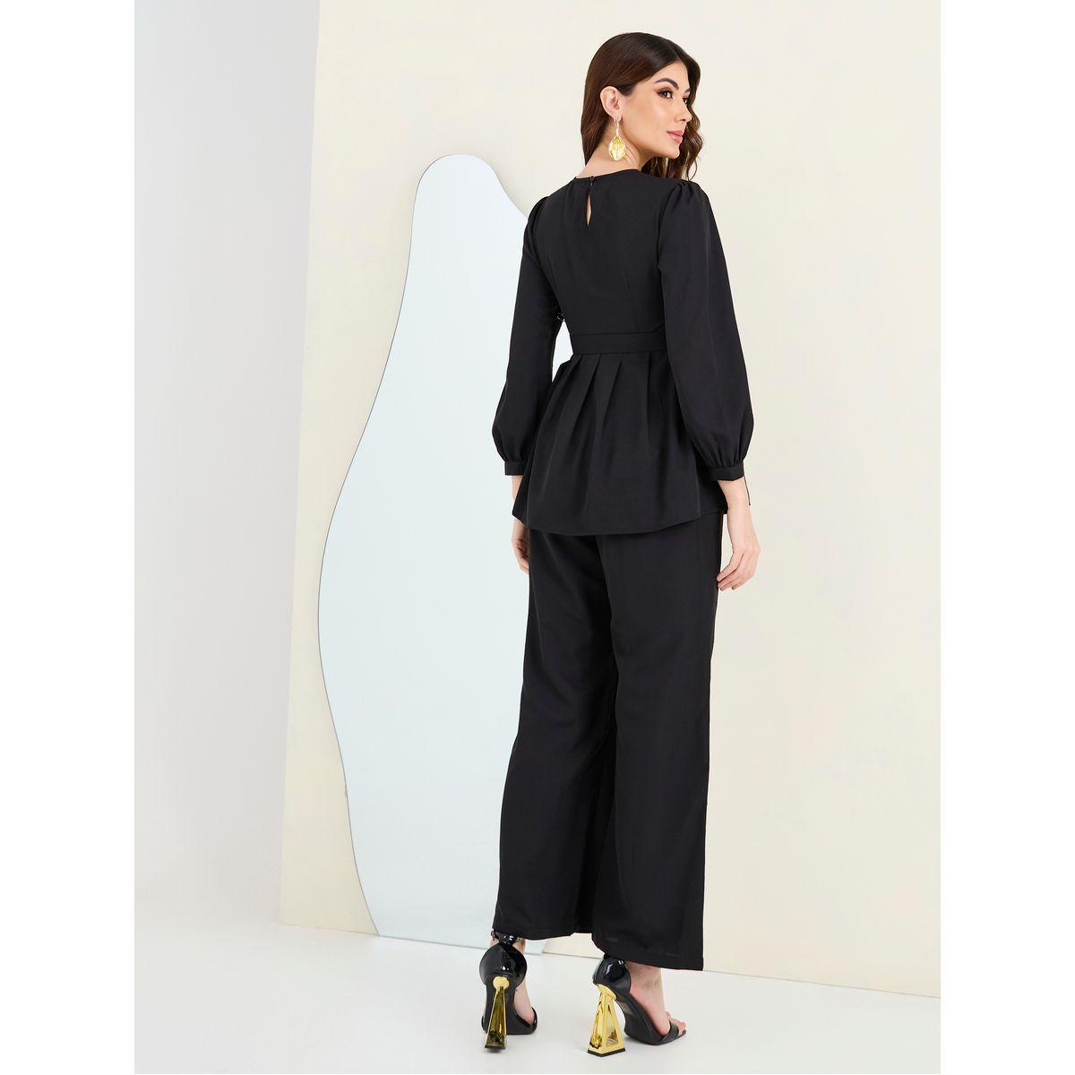Styli Solid Peplum Belted Top & Trouser Co-Ords-women-clothing-coordsets-image-5