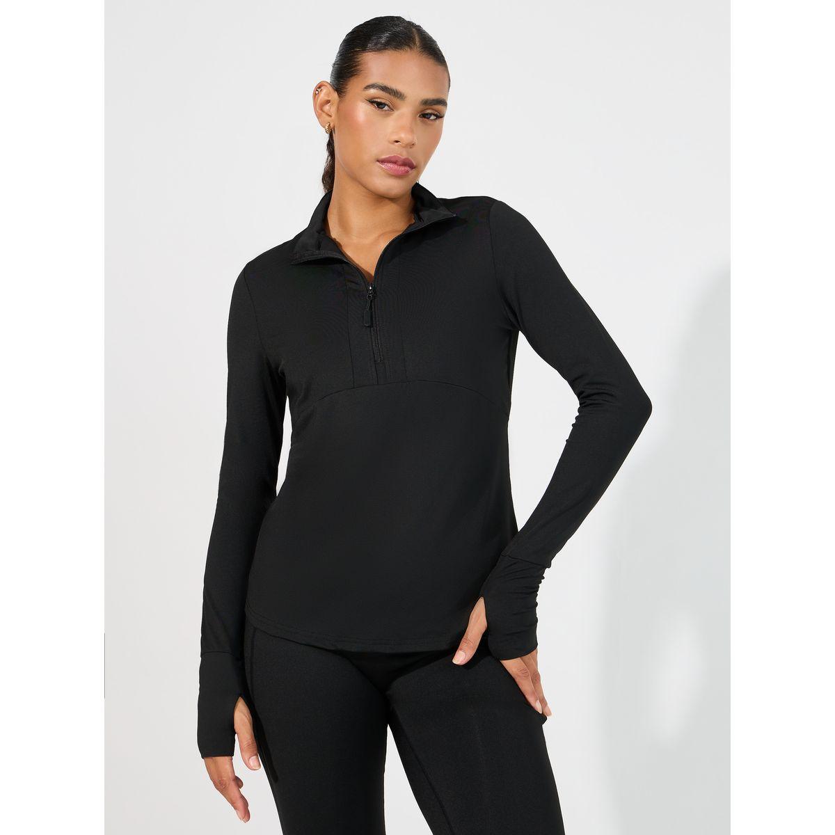Styli Active Half Zip Up Multi Panel Seam Thumbhole Detail Top-women-clothing-sportswearandactivewear-tshirtsandvests-image-2