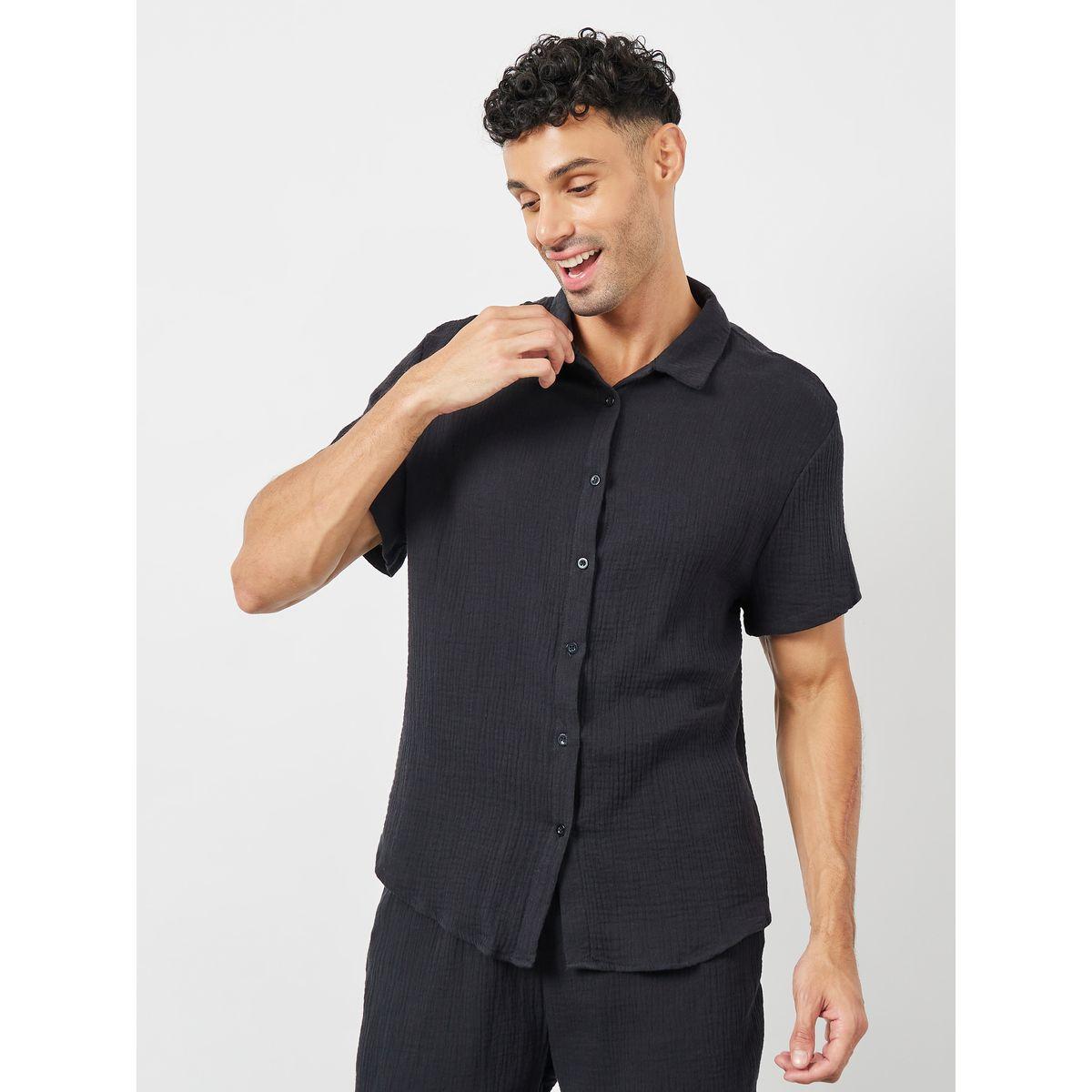 Styli Crinkled Cotton Resort Collar Shirt-men-clothing-shirts-image-1
