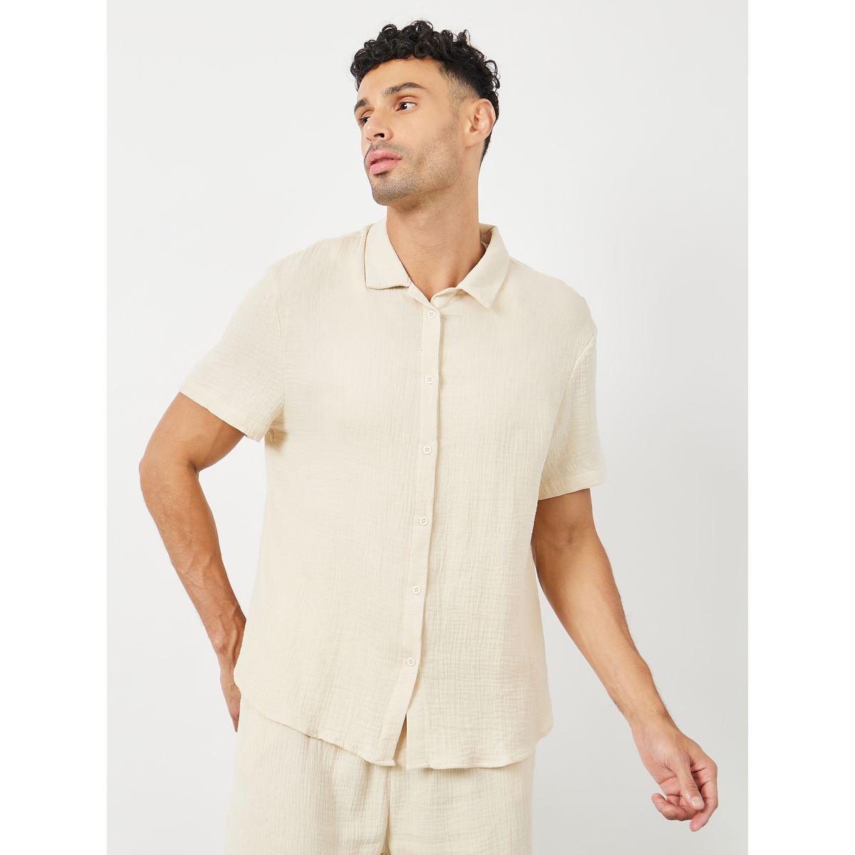 Styli Crinkled Cotton Resort Collar Shirt-men-clothing-shirts-image-1