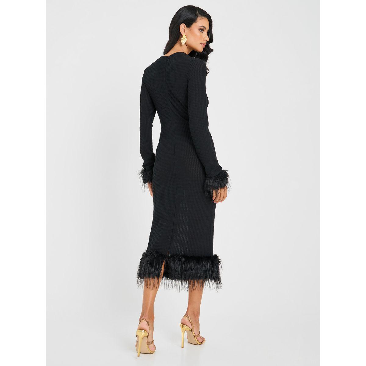 Styli Faux Feather Trim Bodycon Midi Dress-women-clothing-dresses-image-4