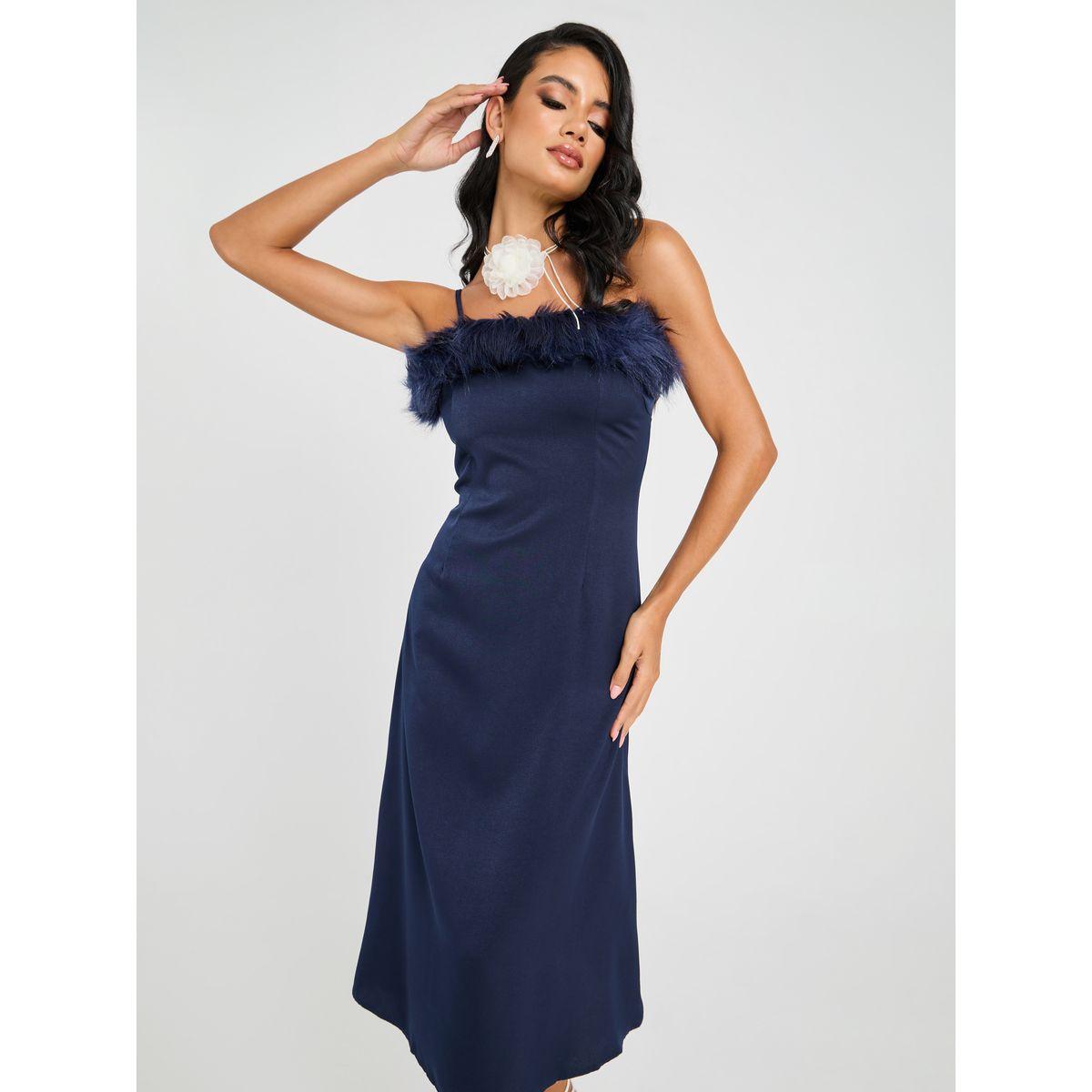 فستان ميدي مزين بريش صناعي-women-clothing-dresses-image-2