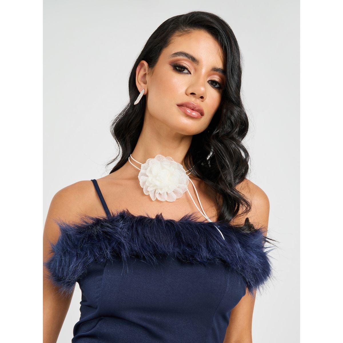 فستان ميدي مزين بريش صناعي-women-clothing-dresses-image-3