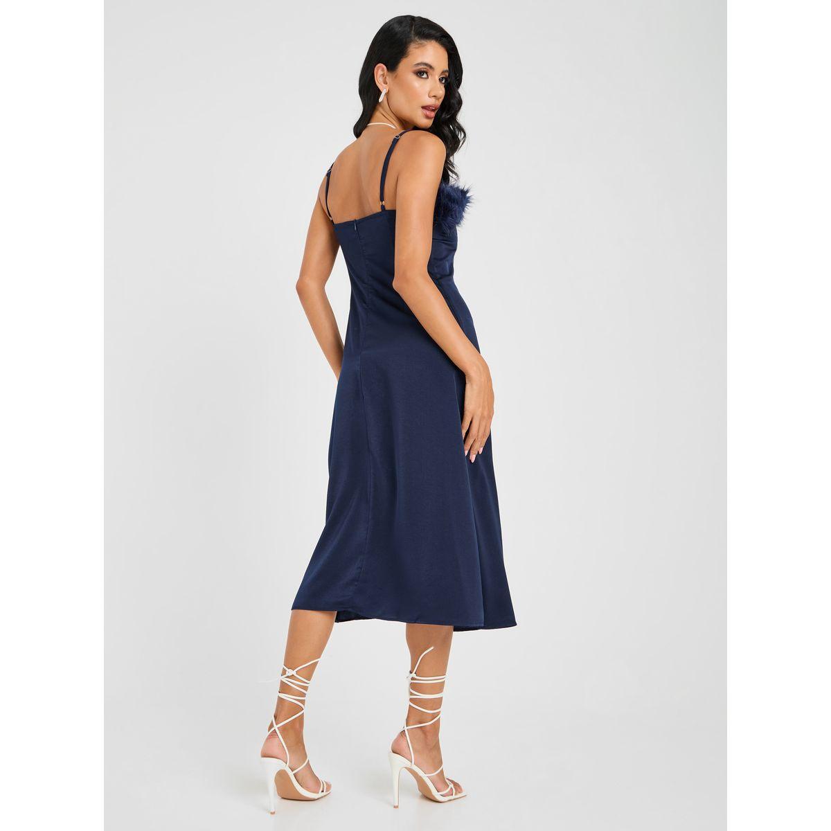 فستان ميدي مزين بريش صناعي-women-clothing-dresses-image-4