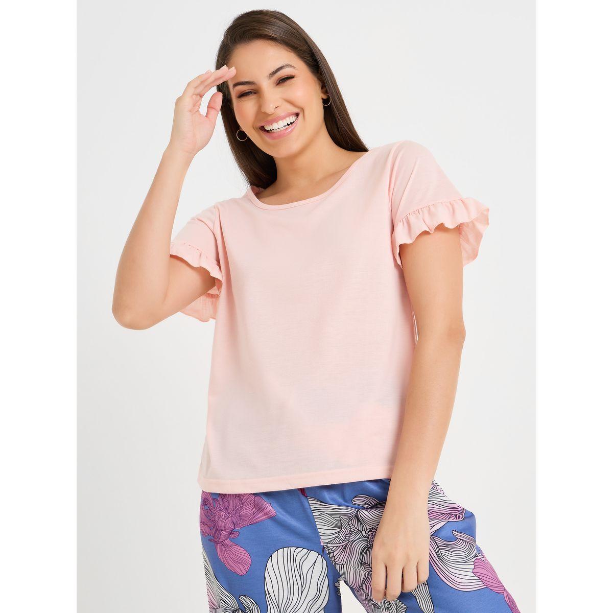 Styli Unwind Ruffle Sleeve T-Shirt & Wide Leg Floral Pyjama Set-women-clothing-nightwear-pyjamas-longsets-image-2