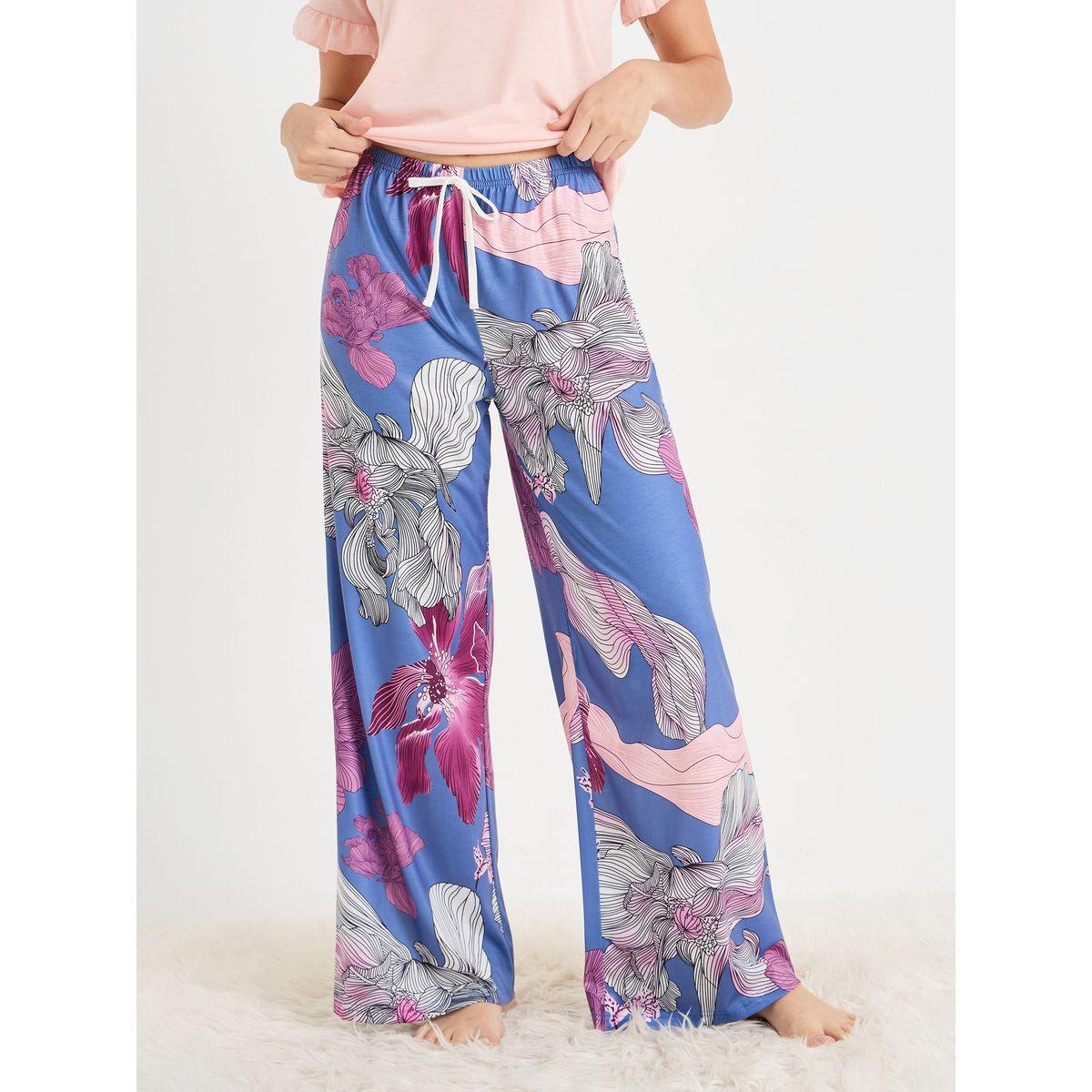 Styli Unwind Ruffle Sleeve T-Shirt & Wide Leg Floral Pyjama Set-women-clothing-nightwear-pyjamas-longsets-image-4