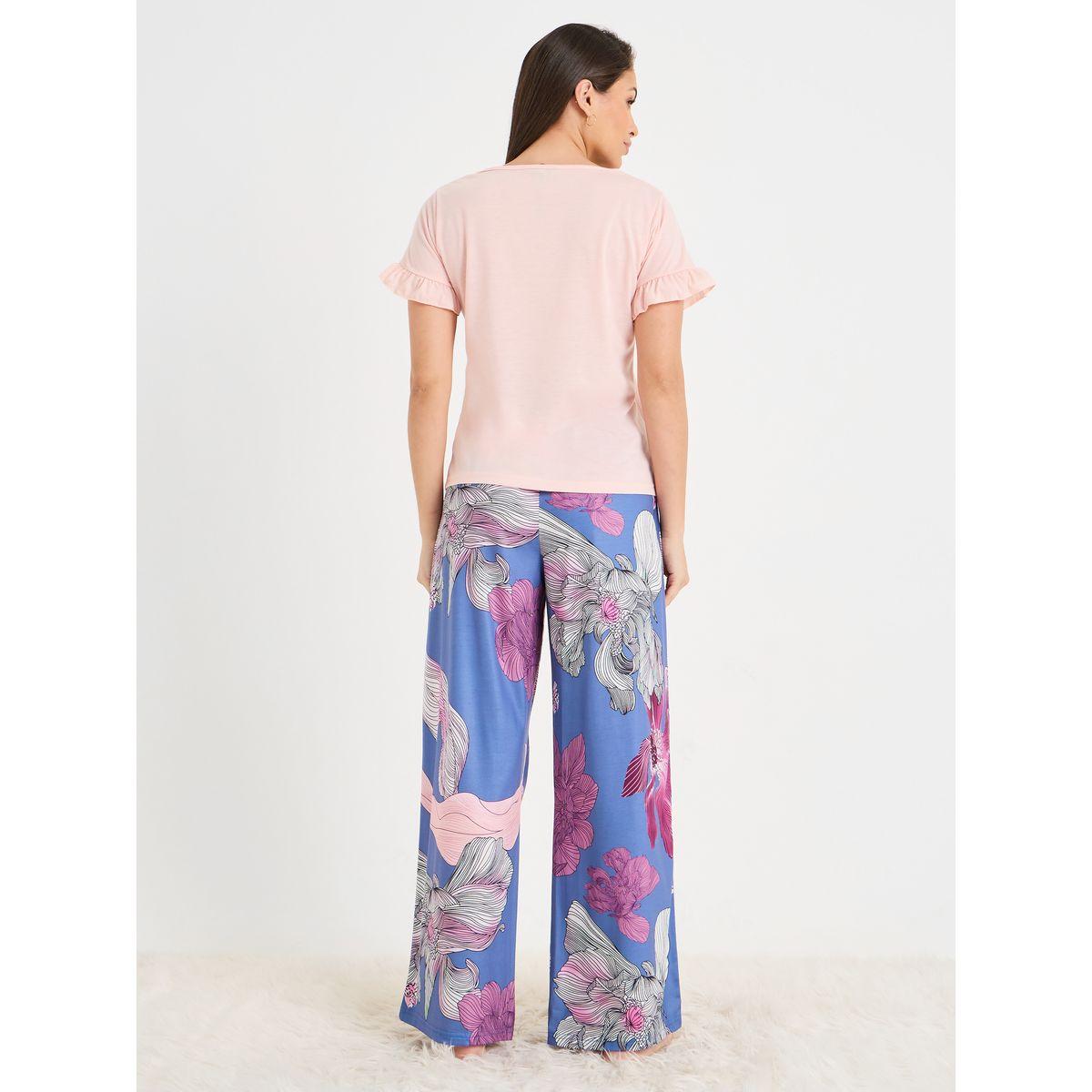 Styli Unwind Ruffle Sleeve T-Shirt & Wide Leg Floral Pyjama Set-women-clothing-nightwear-pyjamas-longsets-image-5