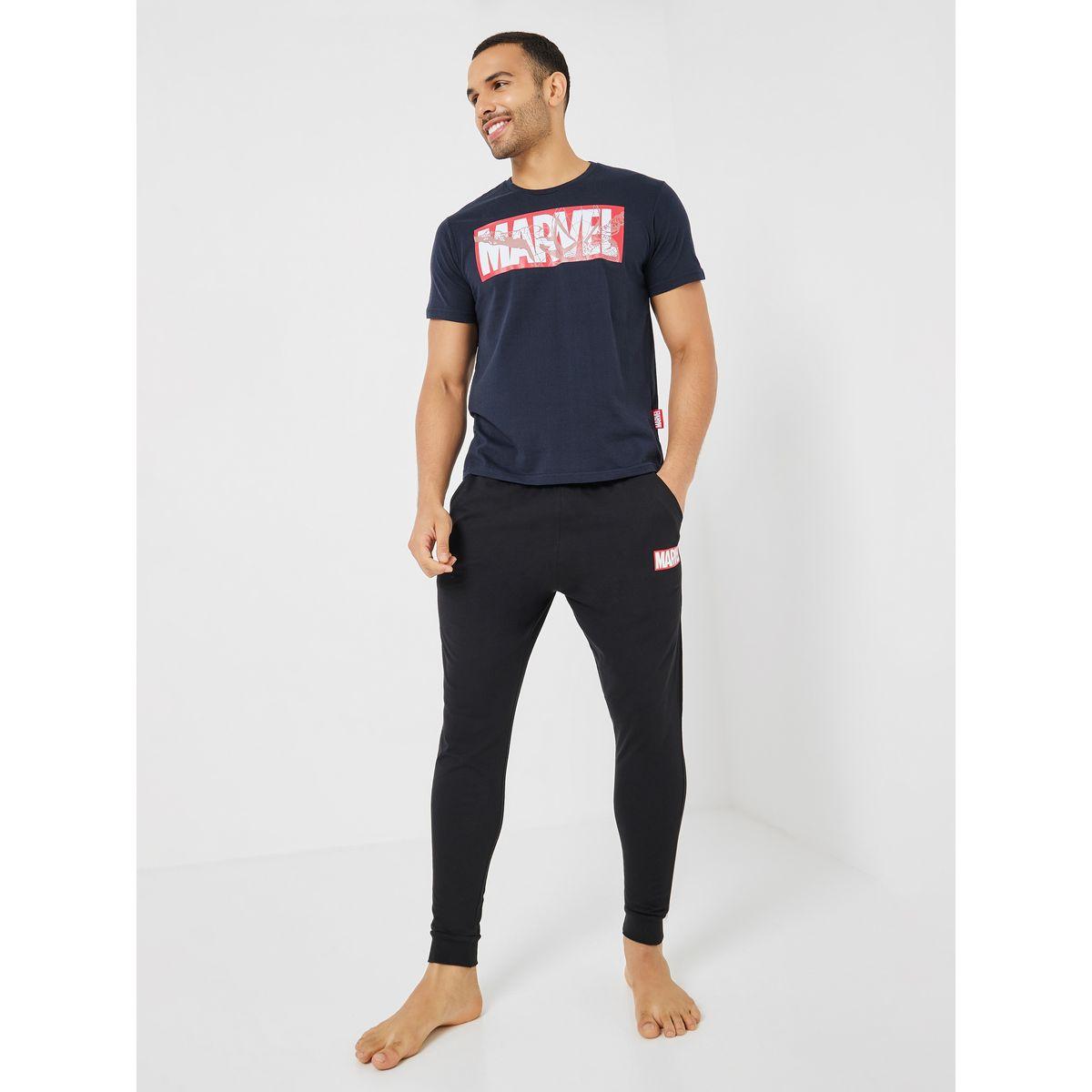 Marvels Logo Graphic Cotton T-Shirt & Pyjama Set-men-clothing-nightwear-sets-image-1