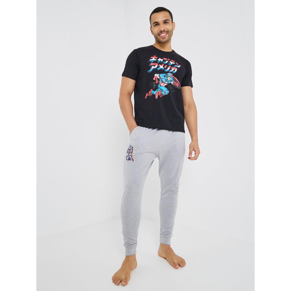 Captain America Graphic Cotton T-Shirt & Pyjama Set-men-clothing-nightwear-sets-image-1