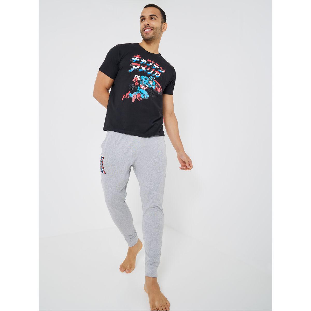 Captain America Graphic Cotton T-Shirt & Pyjama Set-men-clothing-nightwear-sets-image-2