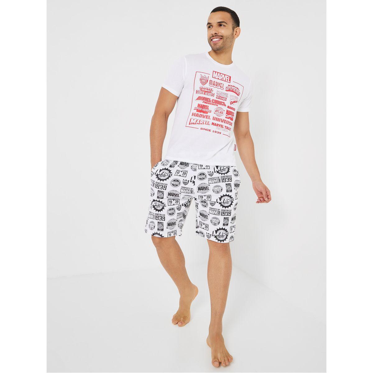 Marvel Comics Graphic Cotton T-Shirt & Shorts Set-men-clothing-nightwear-sets-image-1