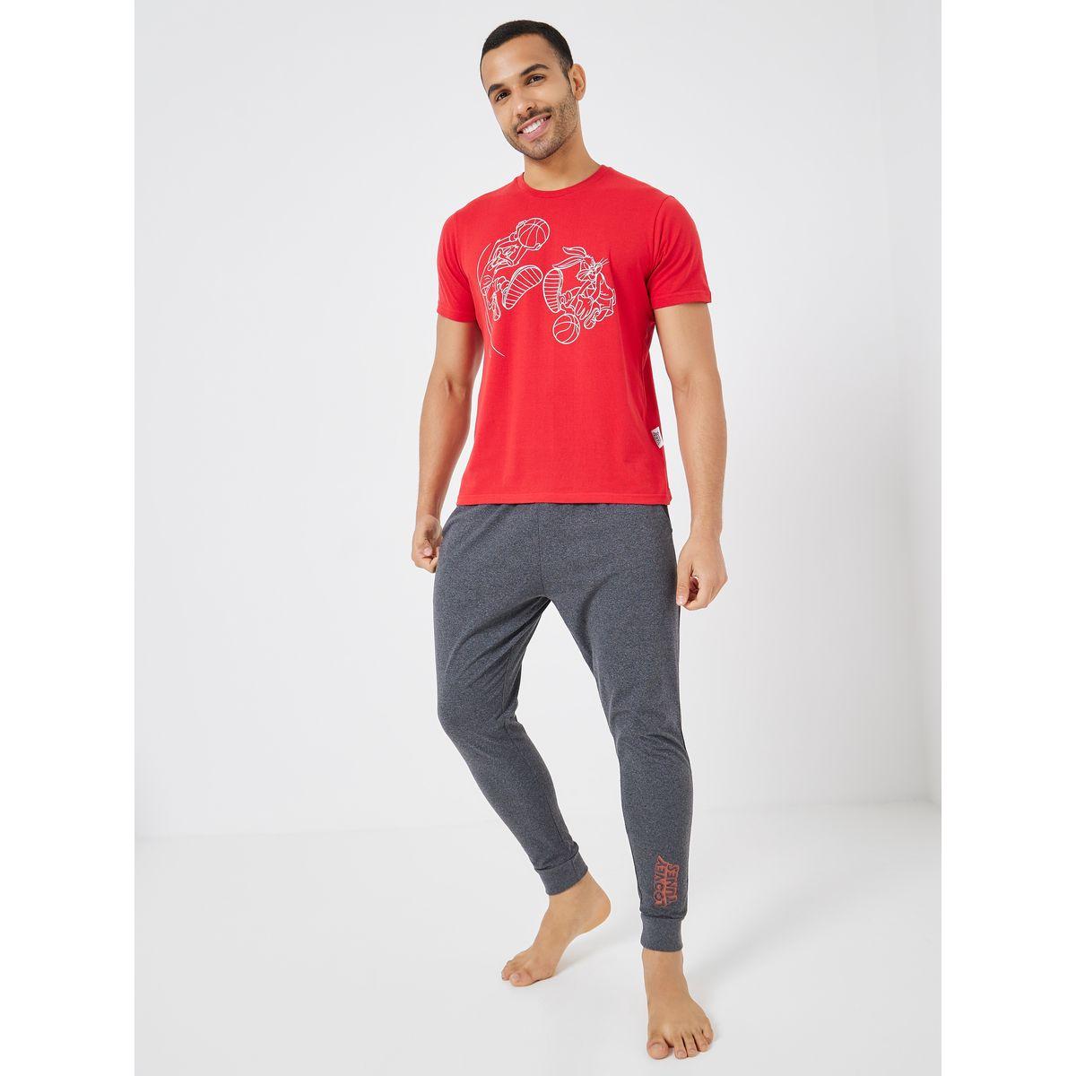 Looney Tunes Graphic Cotton T-Shirt & Pyjama Set-men-clothing-nightwear-sets-image-2