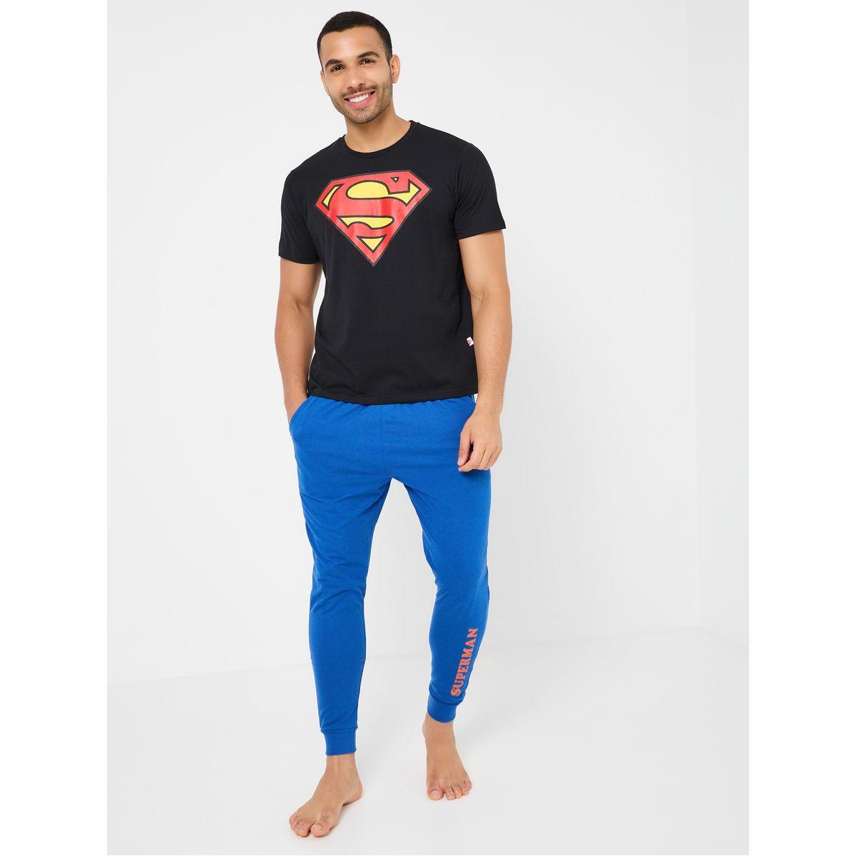 Superman Logo Graphic Cotton T-Shirt & Pyjama Set-men-clothing-nightwear-sets-image-1