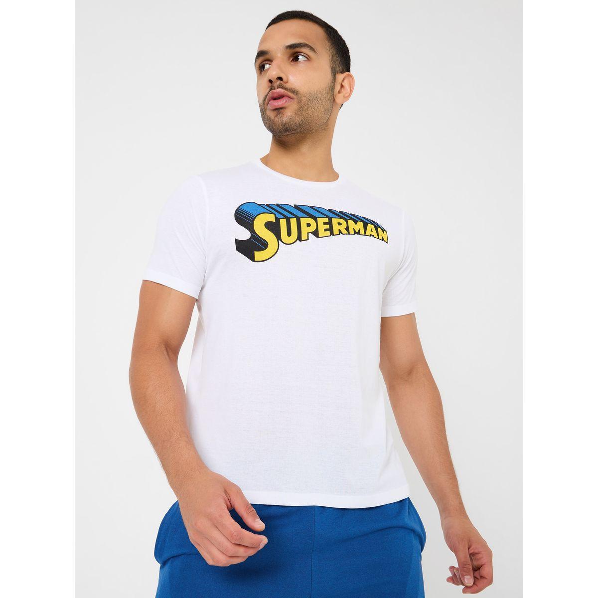 Superman Logo Graphic Cotton T-Shirt & Shorts Set-men-clothing-nightwear-sets-image-2