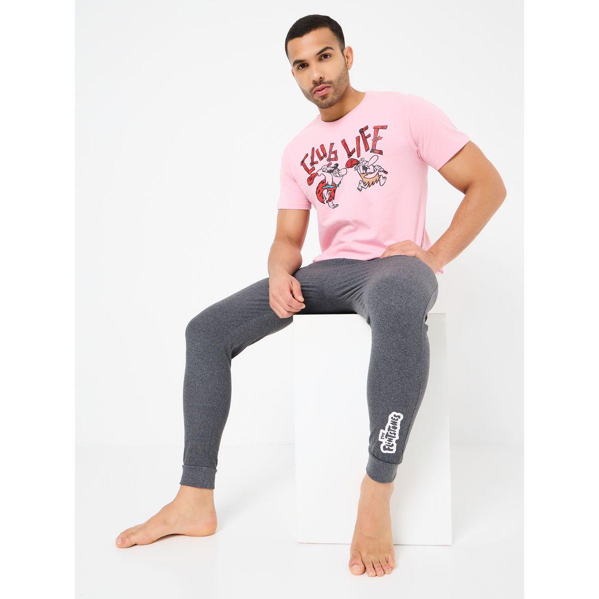The Flintstone Graphic Cotton T-Shirt & Pyjama Set -men-clothing-nightwear-sets-image-1