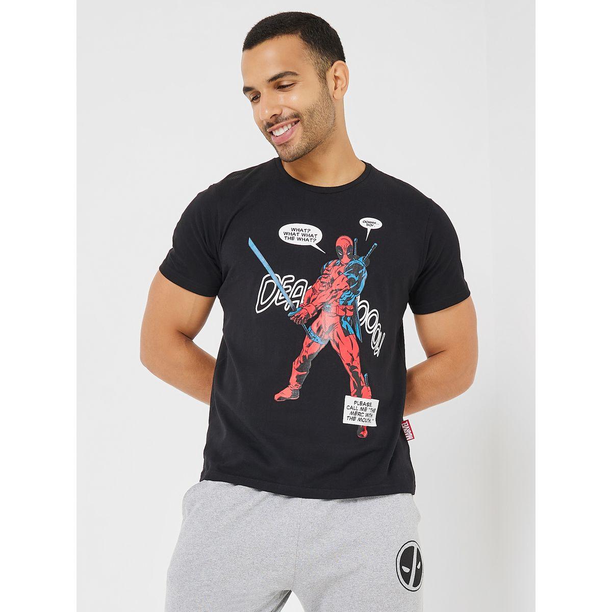 Deadpool Graphic Cotton T-Shirt & Pyjama Set -men-clothing-nightwear-sets-image-2