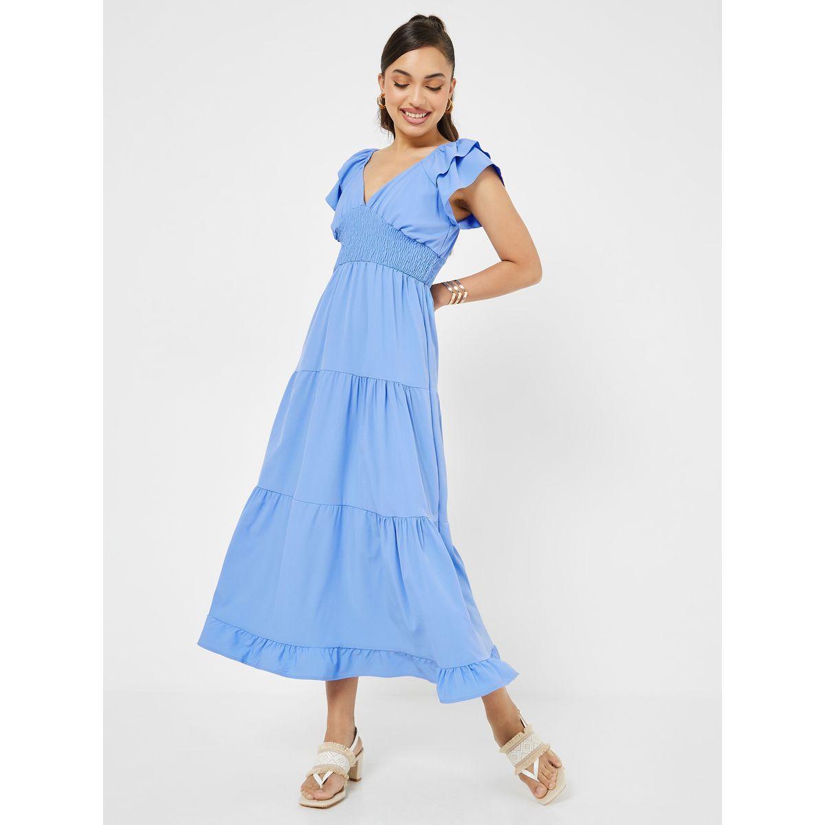 Styli Frill Sleeve Gathered Waist Tiered Midi Dress-women-clothing-dresses-image-3