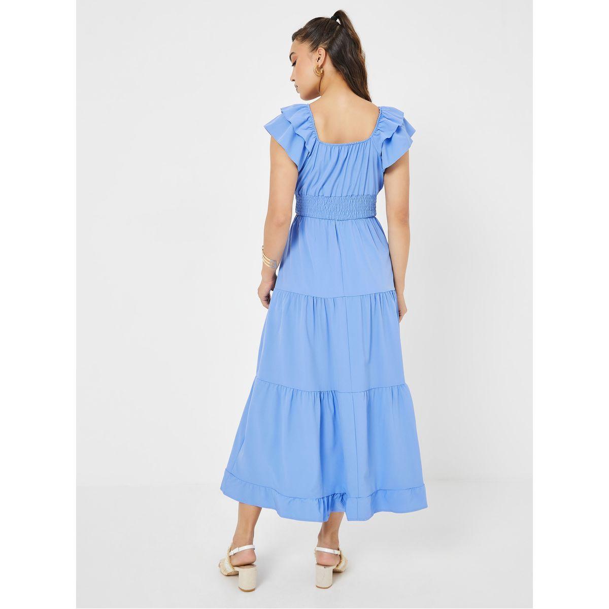 Styli Frill Sleeve Gathered Waist Tiered Midi Dress-women-clothing-dresses-image-5
