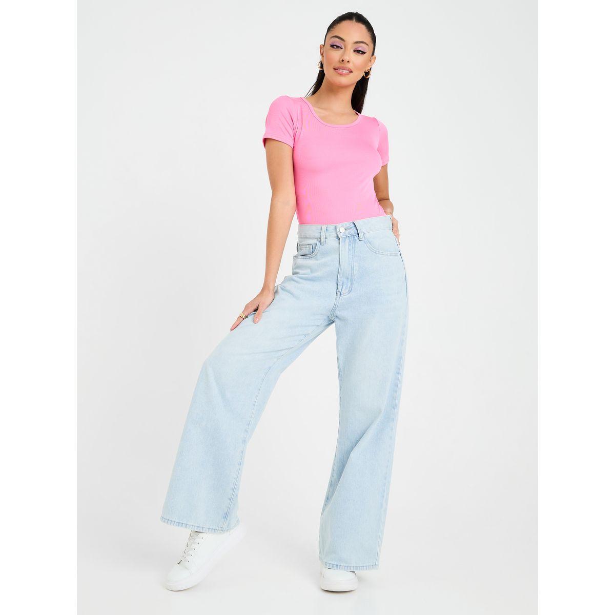 Styli Slim Fit Solid Round Neck Top-women-clothing-shirtsandblouses-blouses-image-3