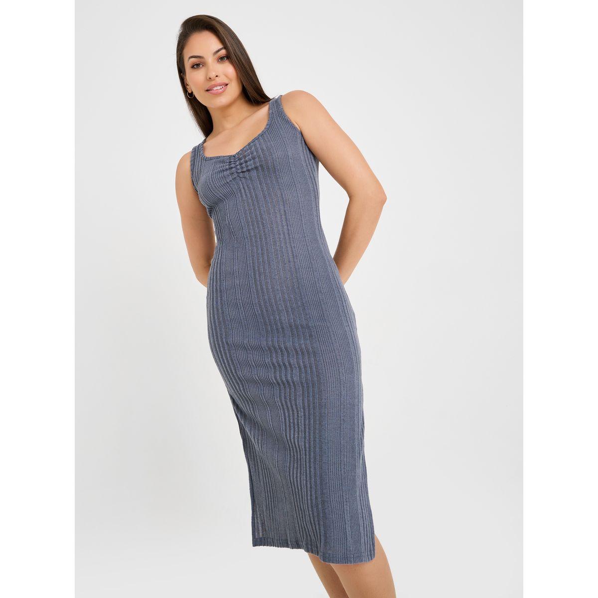 Styli Unwind Rib Ruch Centre Side Slit Midi Nightdress-women-clothing-nightwear-nighties-image-2