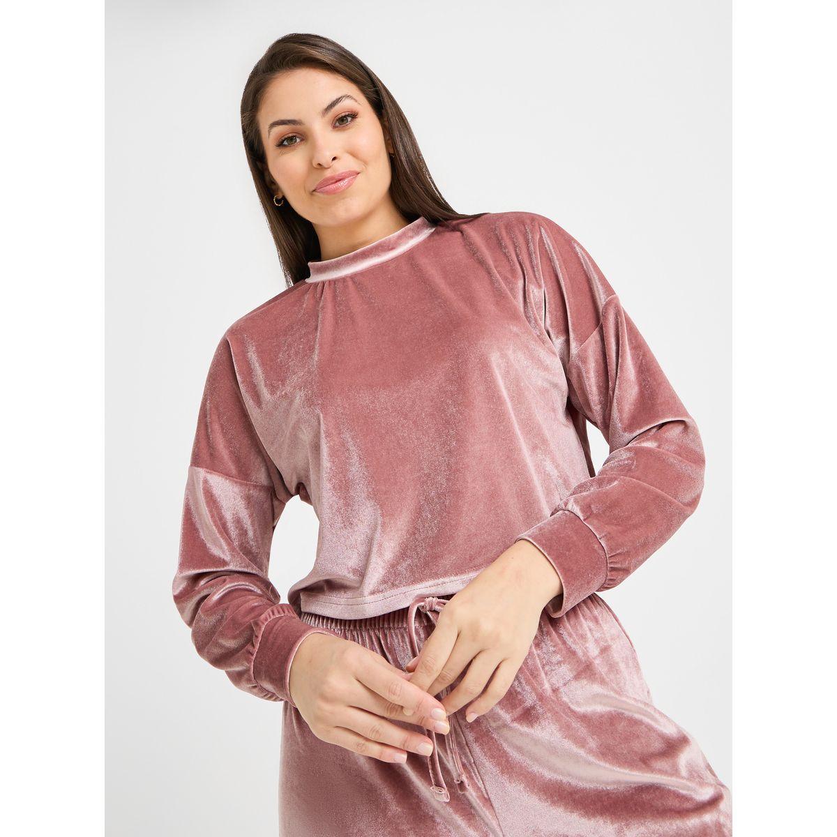 Styli Unwind Velour Drop Shoulder Top & Wide Leg Lounge Set-women-clothing-coordsets-image-3