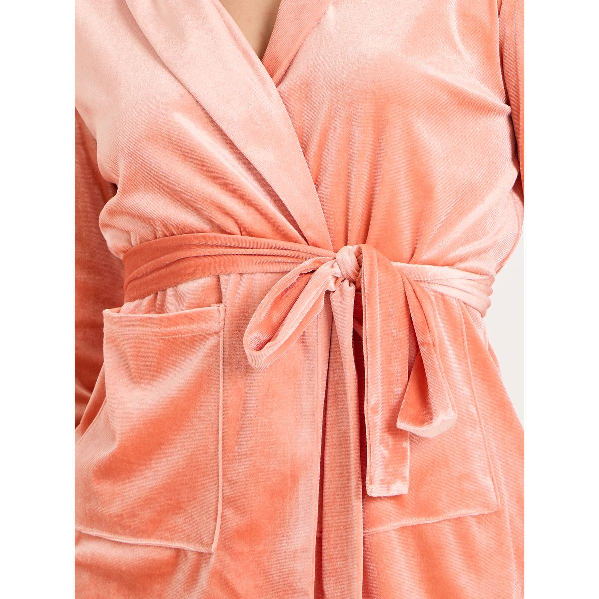 Styli Unwind Velour Belted Tie Front Wrap Shirt & Pyjama Set-women-clothing-nightwear-pyjamas-longsets-image-3