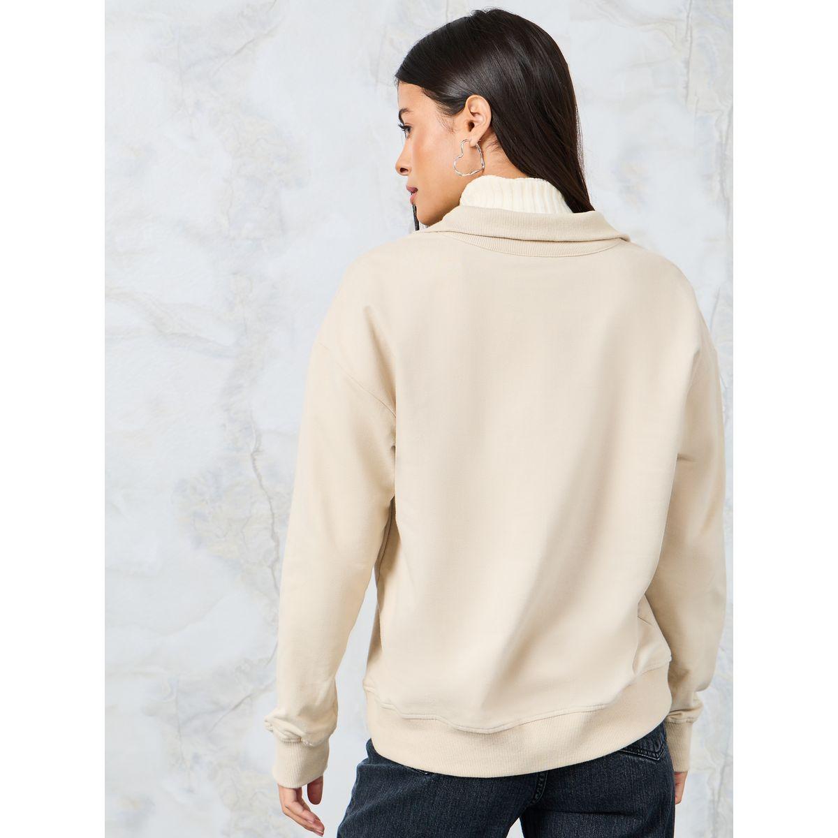 Styli Regular Fit Slogan Sweatshirt with Half Zip-women-winterwear-hoodiesandsweatshirts-sweatshirts-image-6