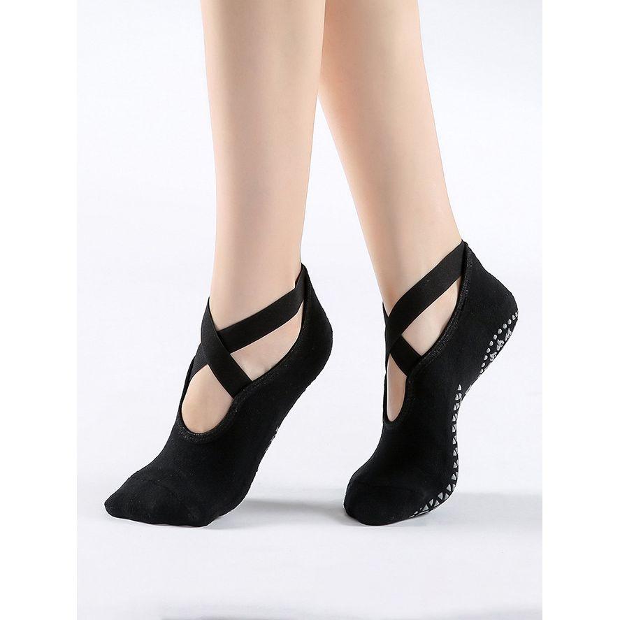 Styli Active Cross Over Straps Silicon Pad Base No Show Yoga Socks-women-socksandstockings-image-1