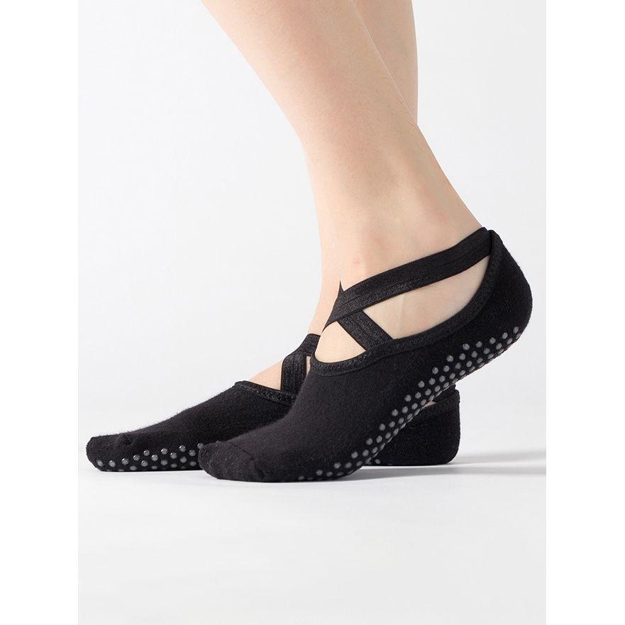 Styli Active Cross Over Straps Silicon Pad Base No Show Yoga Socks-women-socksandstockings-image-3