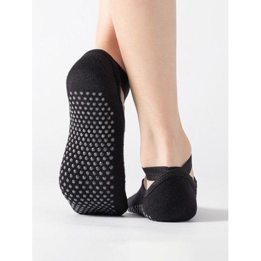 Styli Active Cross Over Straps Silicon Pad Base No Show Yoga Socks-women-socksandstockings-image-4