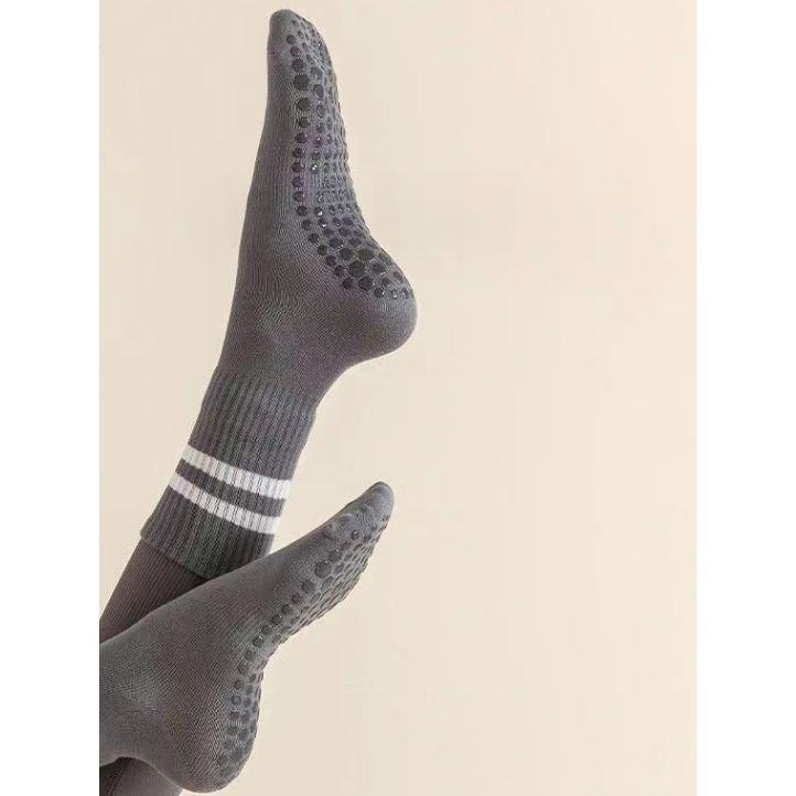 Styli Active Double Stripe Silicon Pad Base Crew Yoga Socks-sports-gear-gym-image-1