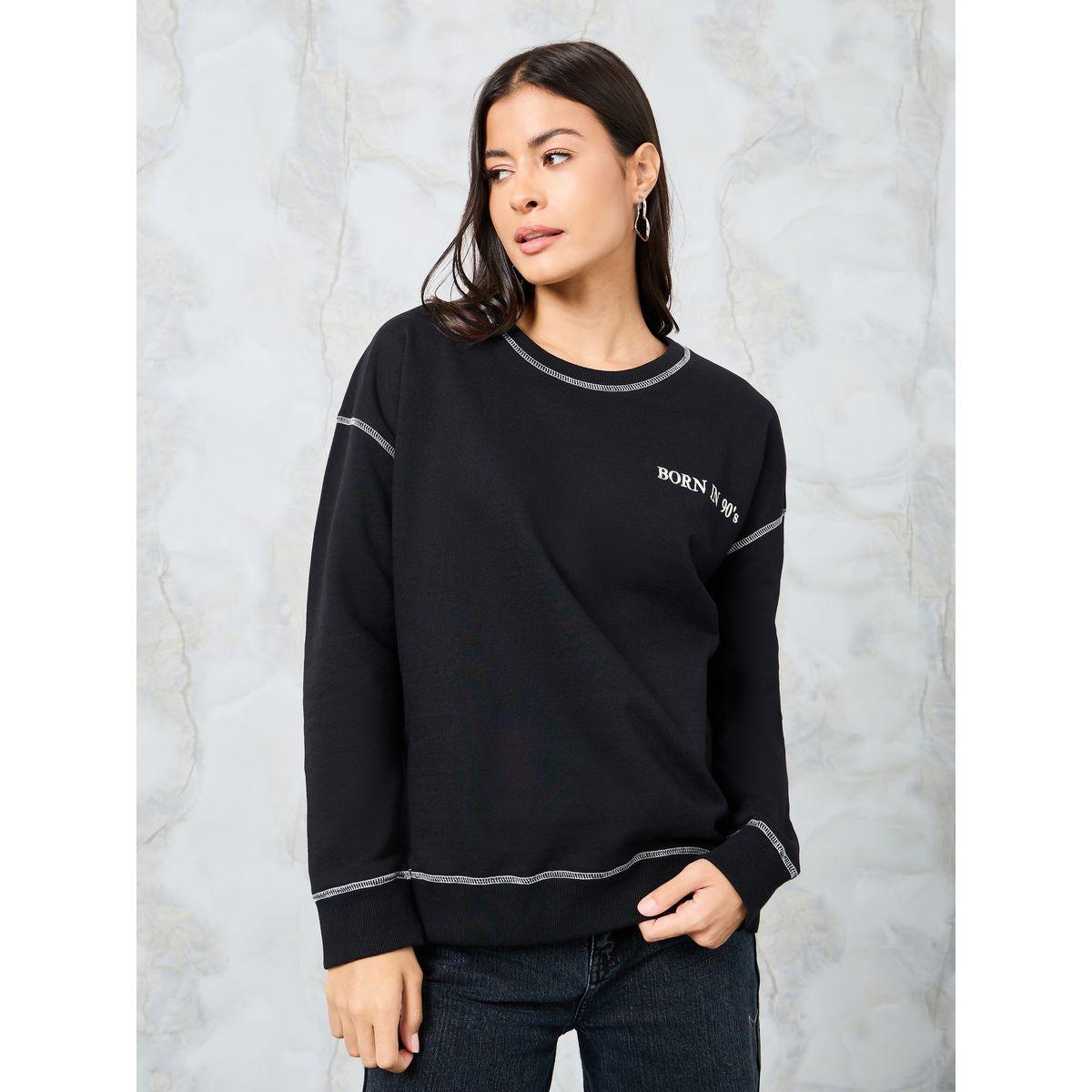Styli Oversized Embroidered Slogan Sweatshirt with Contrast Stitch-women-winterwear-hoodiesandsweatshirts-sweatshirts-image-1