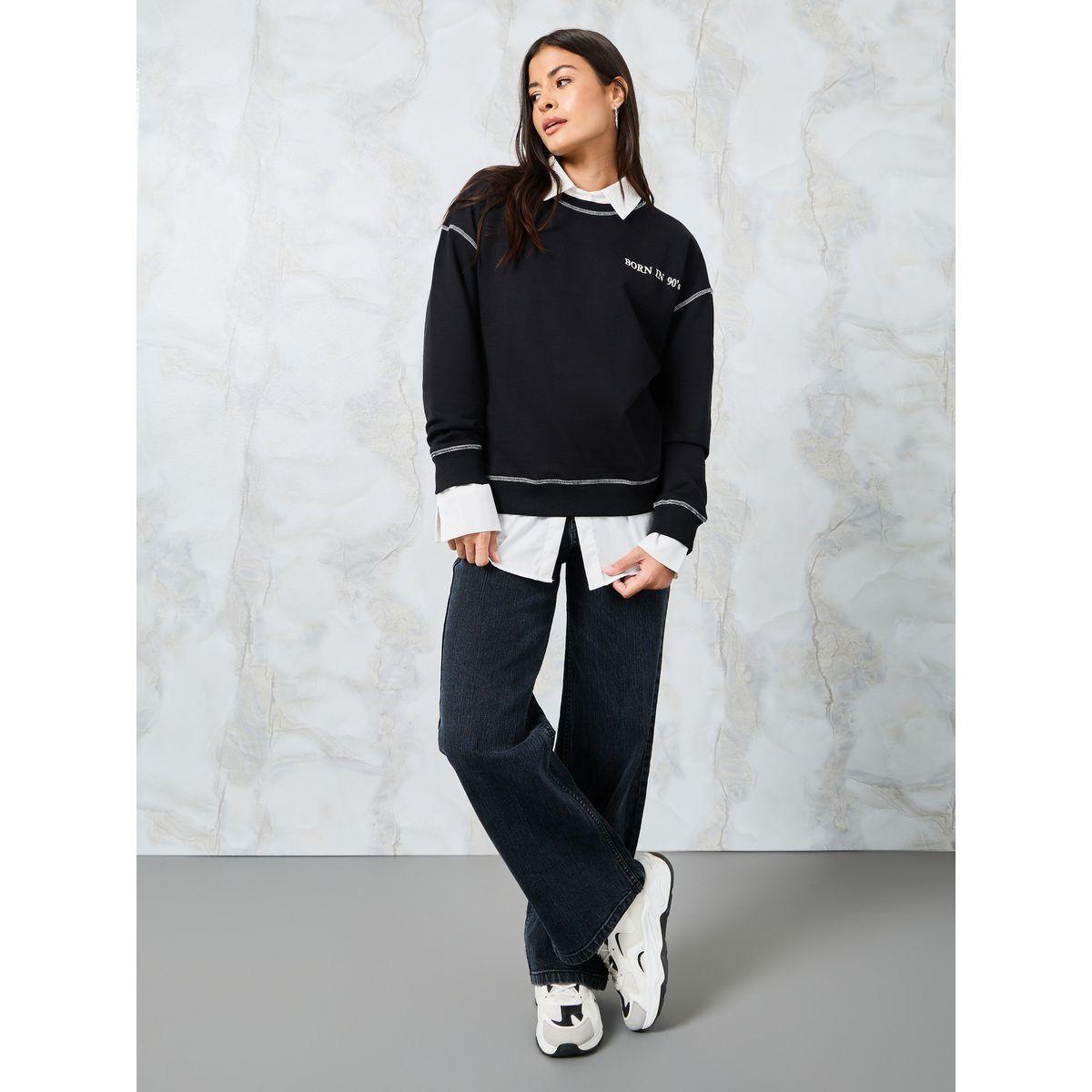 Styli Oversized Embroidered Slogan Sweatshirt with Contrast Stitch-women-winterwear-hoodiesandsweatshirts-sweatshirts-image-2