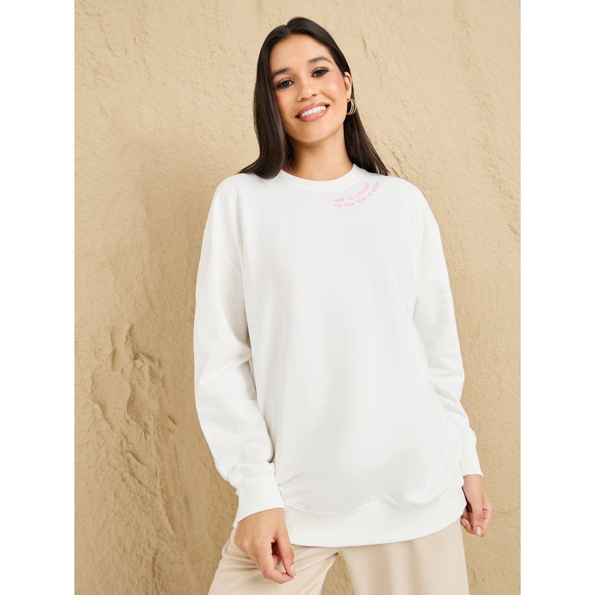 Styli Regular Fit Longline Slogan Embroidered Sweatshirt-women-winterwear-hoodiesandsweatshirts-sweatshirts-image-1