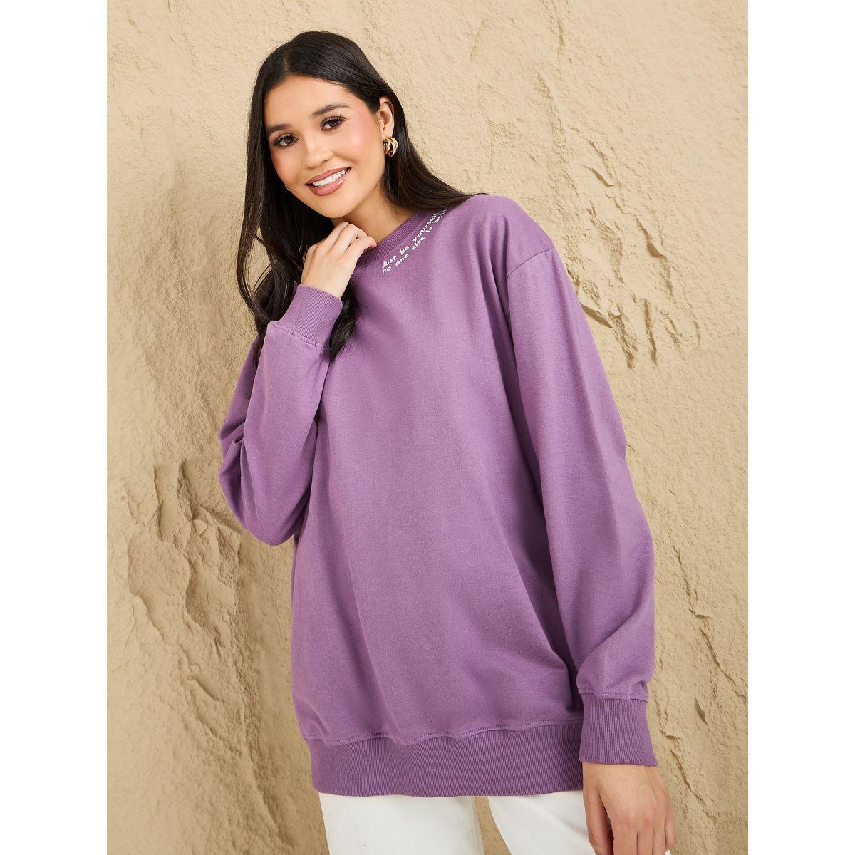 Styli Regular Fit Longline Slogan Embroidered Sweatshirt-women-winterwear-hoodiesandsweatshirts-sweatshirts-image-1