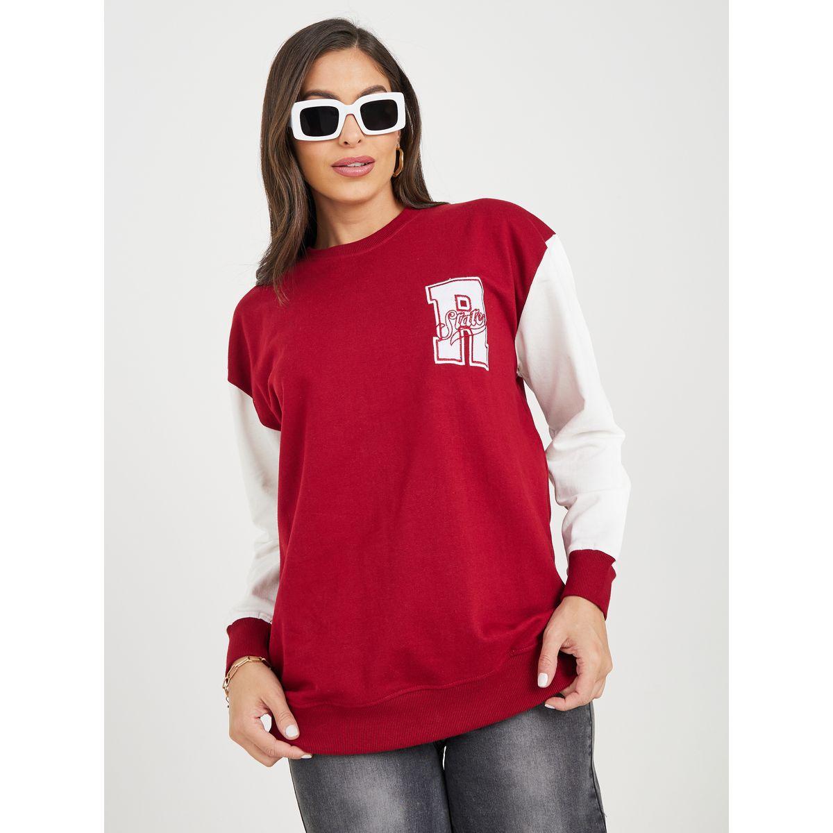 Styli Regular Fit Longline Varsity Sweatshirt-women-winterwear-hoodiesandsweatshirts-sweatshirts-image-1