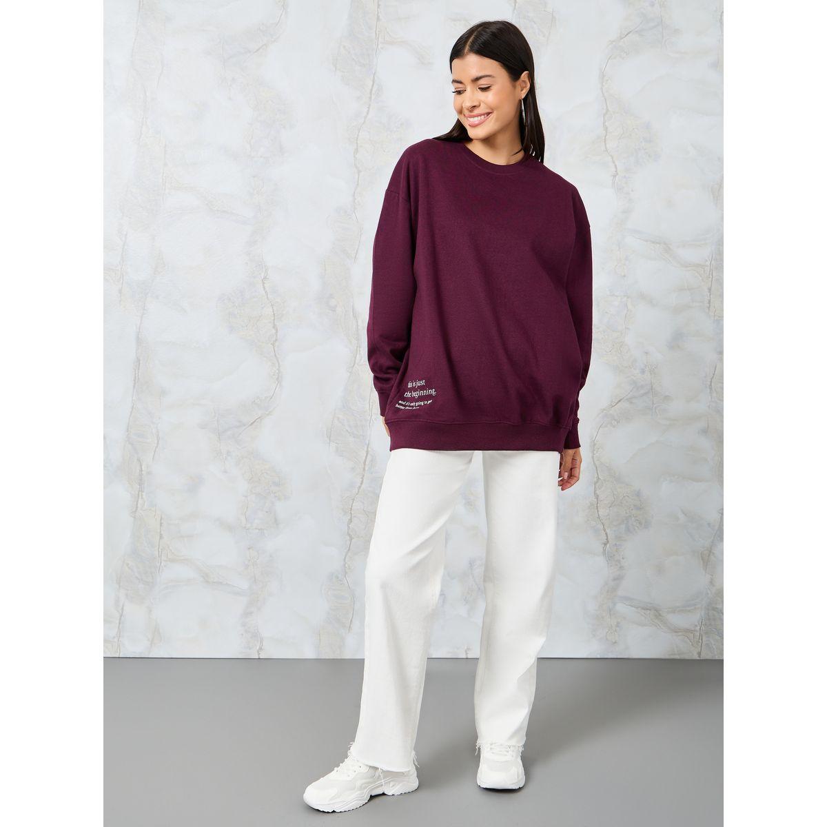 Styli Regular Fit Slogan Print Longline Sweatshirt-women-winterwear-hoodiesandsweatshirts-sweatshirts-image-2