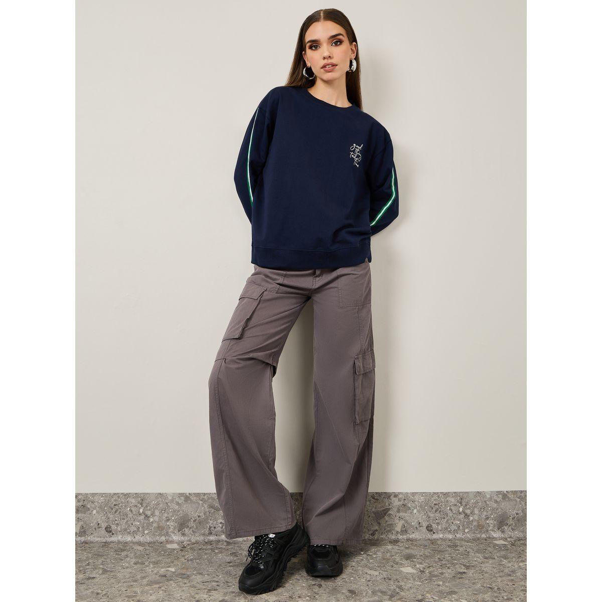 Styli Regular Fit Slogan Sweatshirt with Contrast Taping-women-winterwear-hoodiesandsweatshirts-sweatshirts-image-1