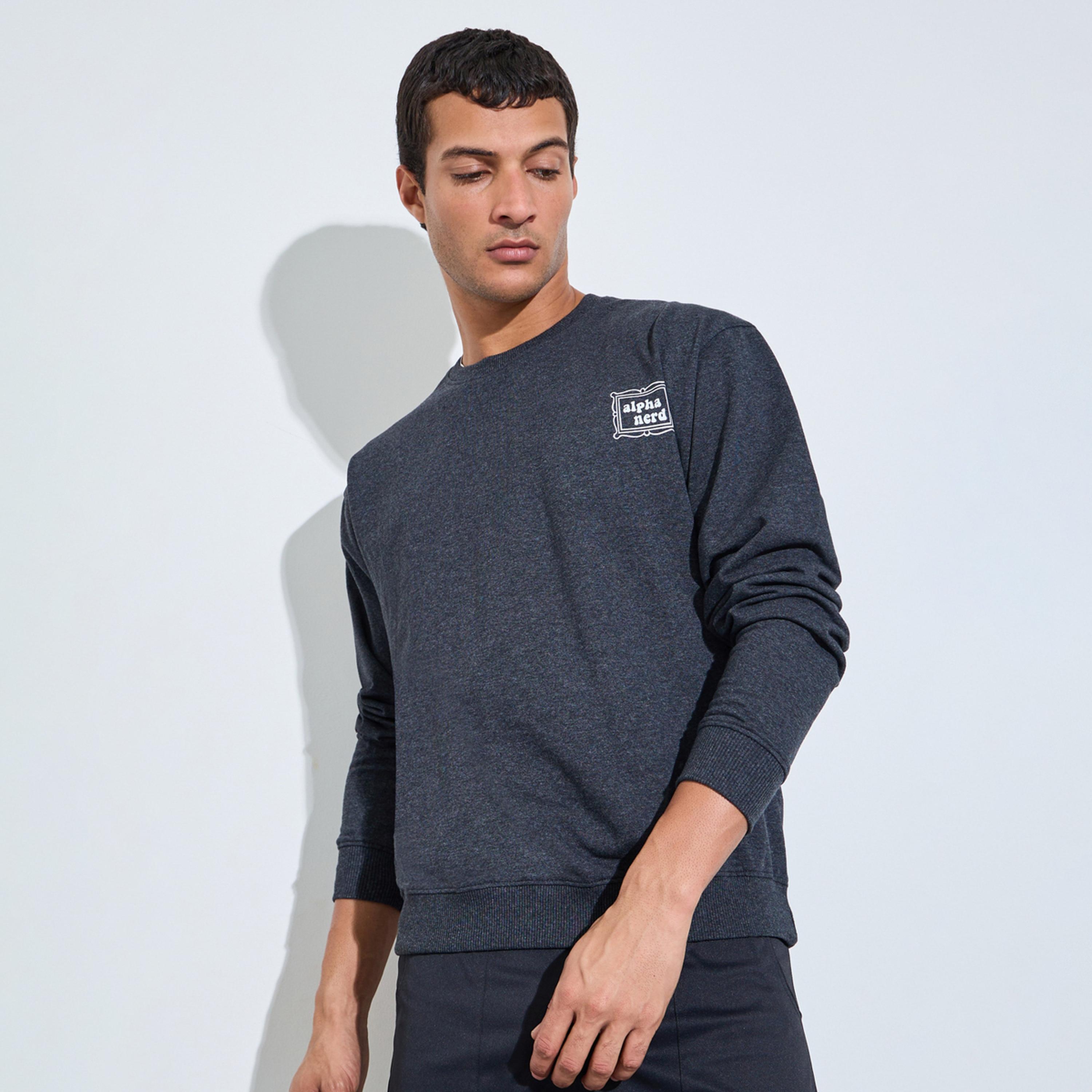 Styli Charcoal Minimal Print Relaxed Fit Sweatshirt-men-winterwear-hoodiesandsweatshirts-image-1