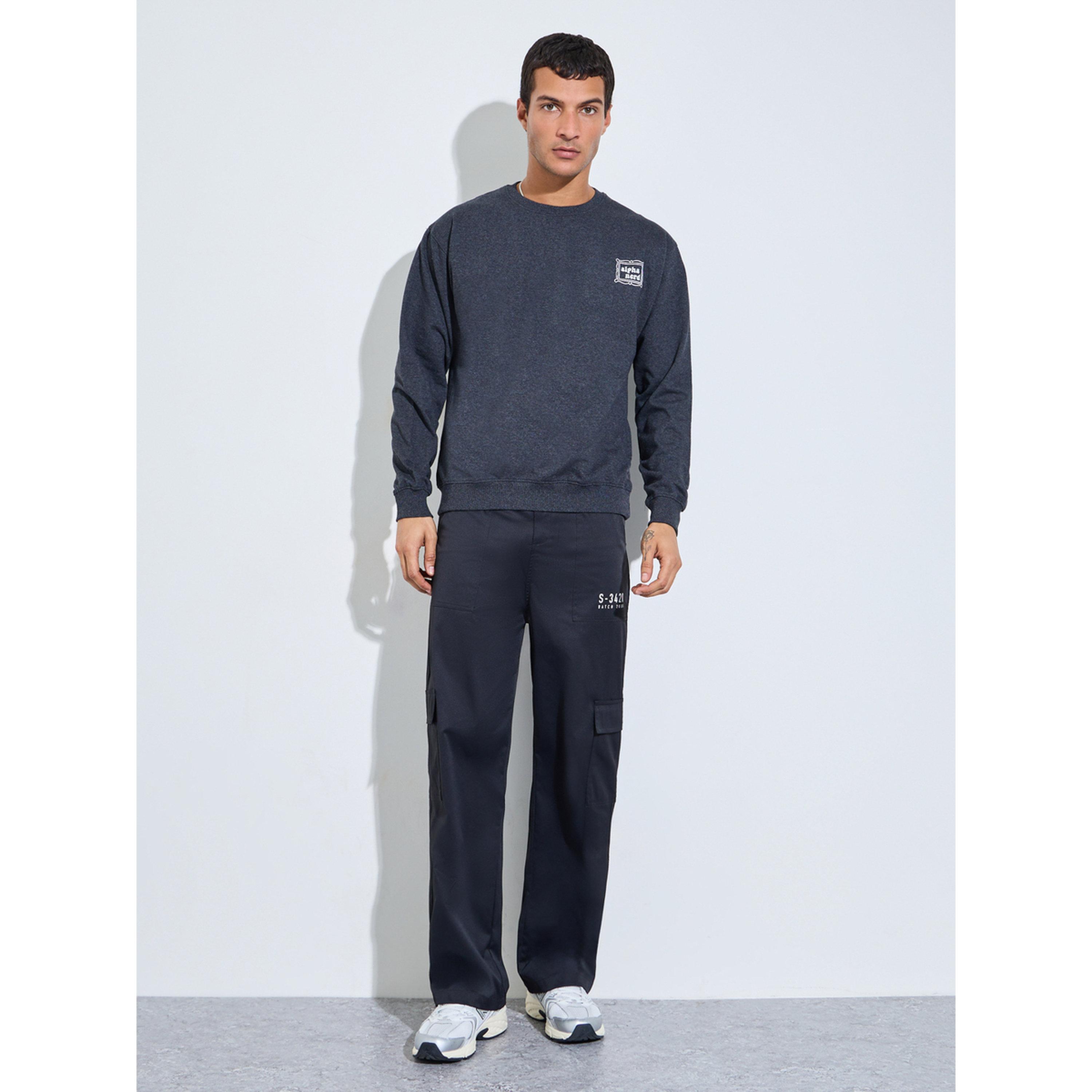Styli Charcoal Minimal Print Relaxed Fit Sweatshirt-men-winterwear-hoodiesandsweatshirts-image-2