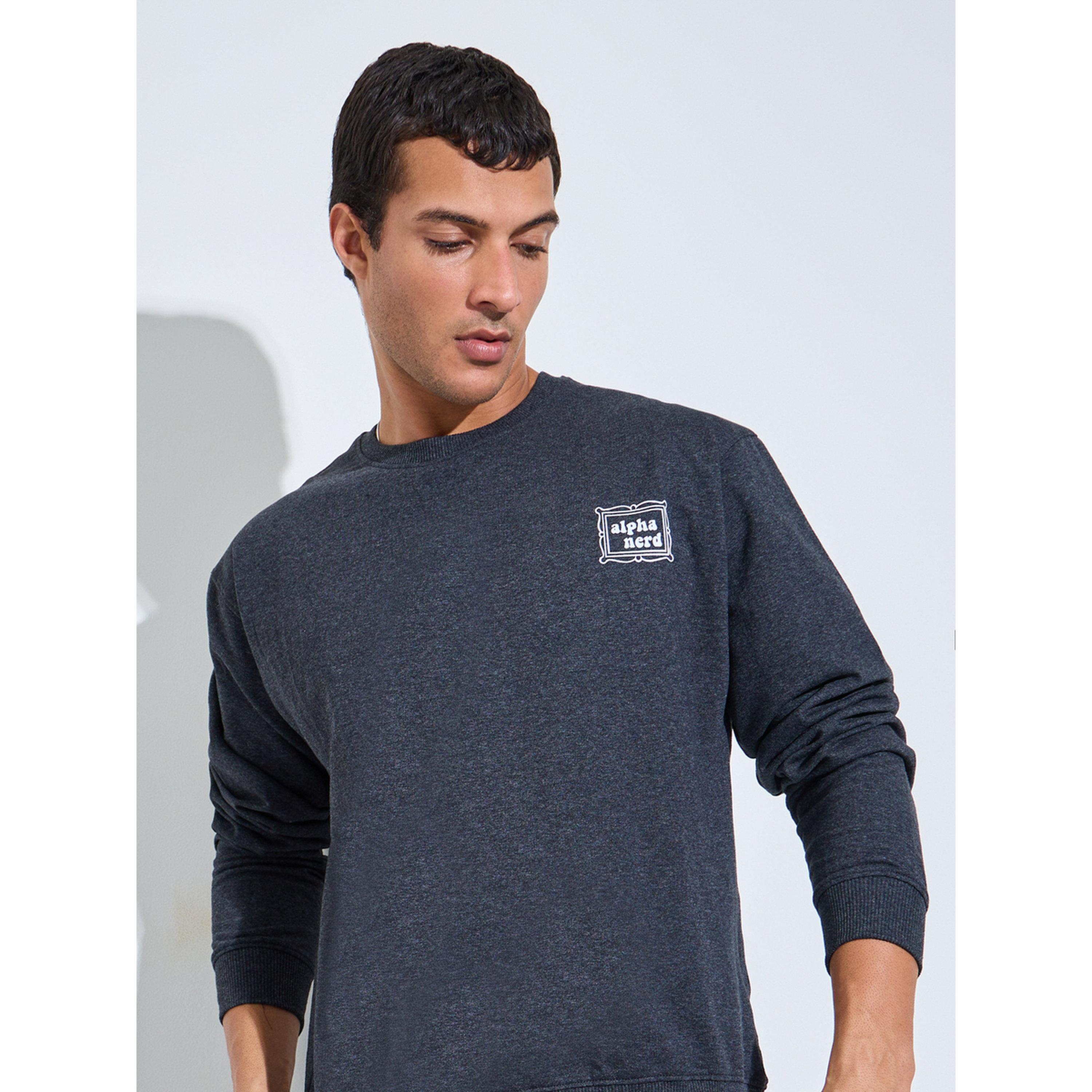 Styli Charcoal Minimal Print Relaxed Fit Sweatshirt-men-winterwear-hoodiesandsweatshirts-image-3