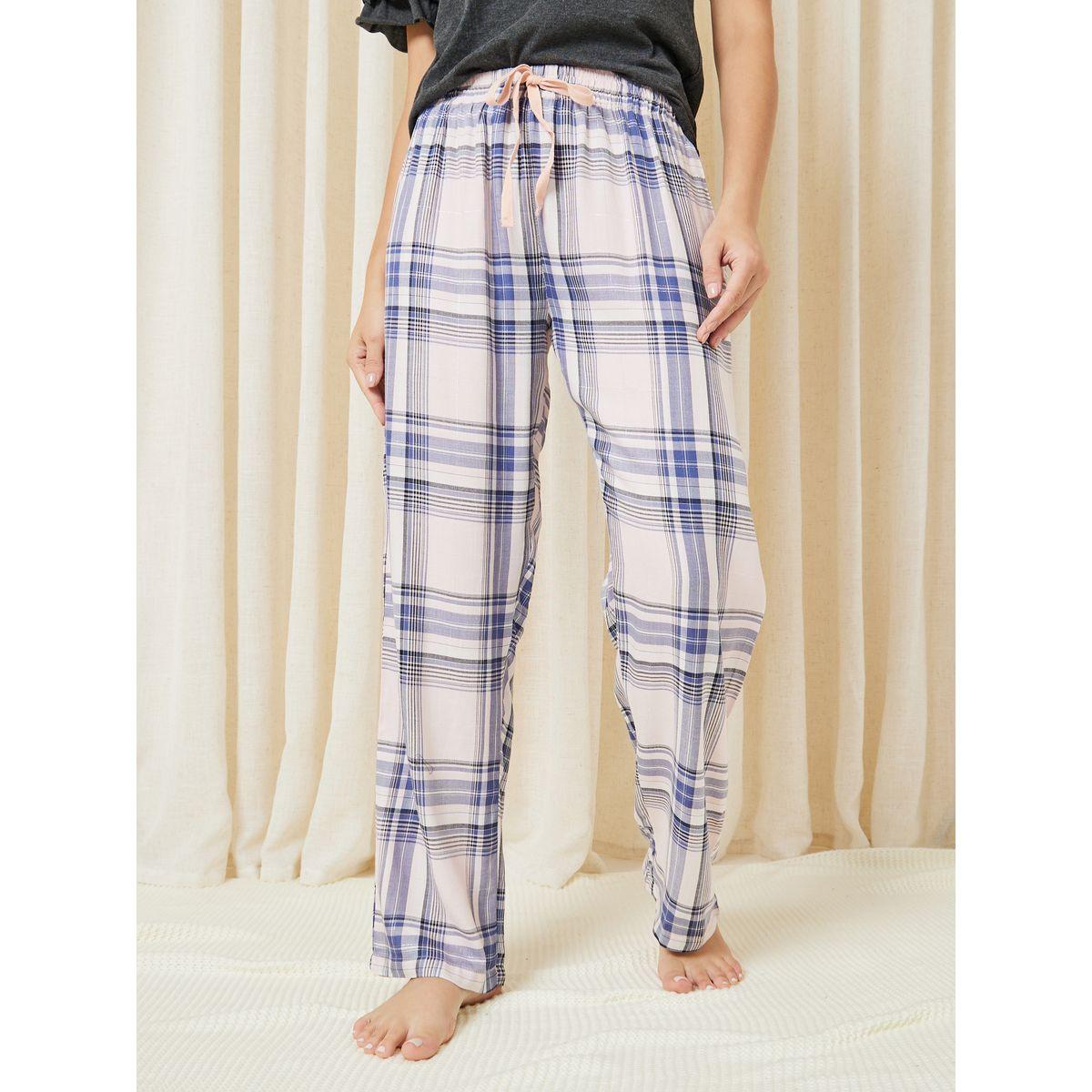 Styli Unwind Cotton Ruffle Sleeve T-Shirt & Check Pyjama Set-women-clothing-nightwear-pyjamas-longsets-image-4