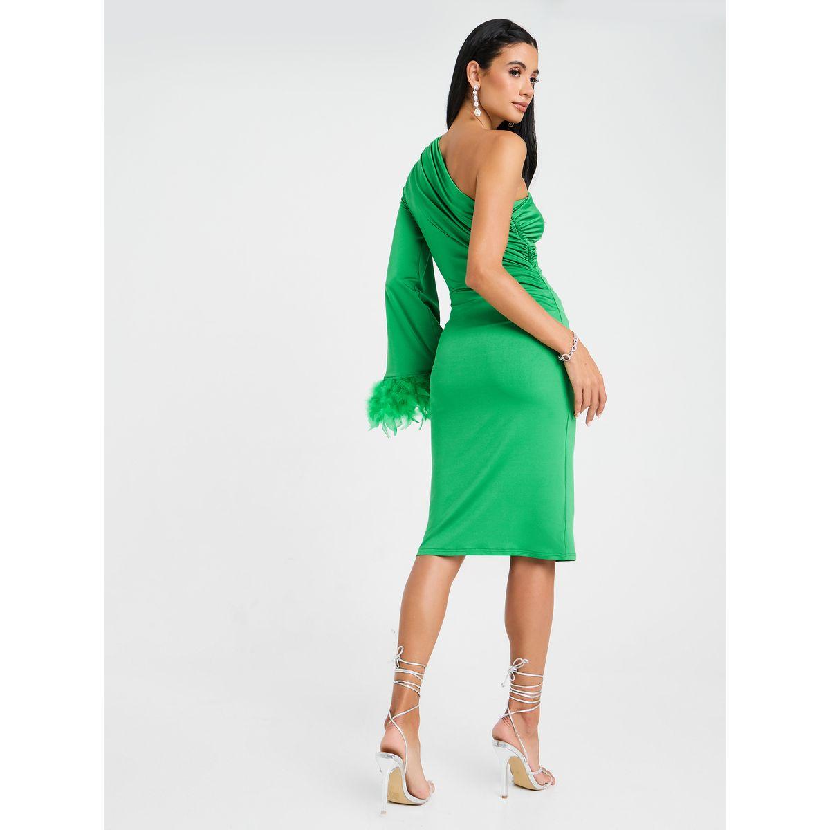 Styli One Shoulder Faux Feathered Trim Bodycon Dress-women-clothing-dresses-image-6
