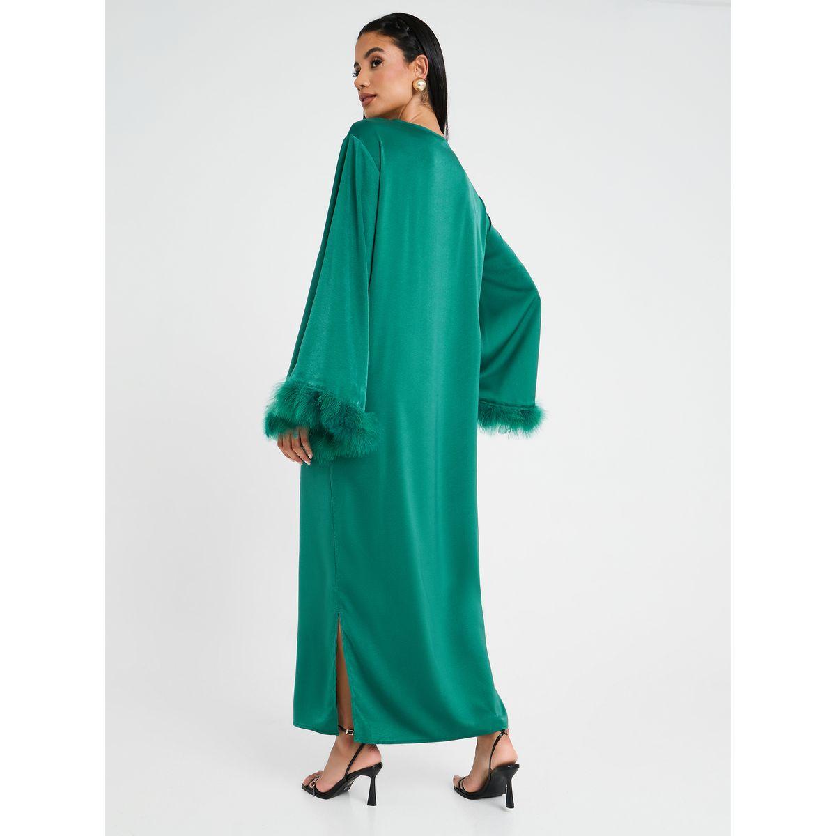 فستان طويل مزين بفرو صناعي-women-clothing-dresses-image-5