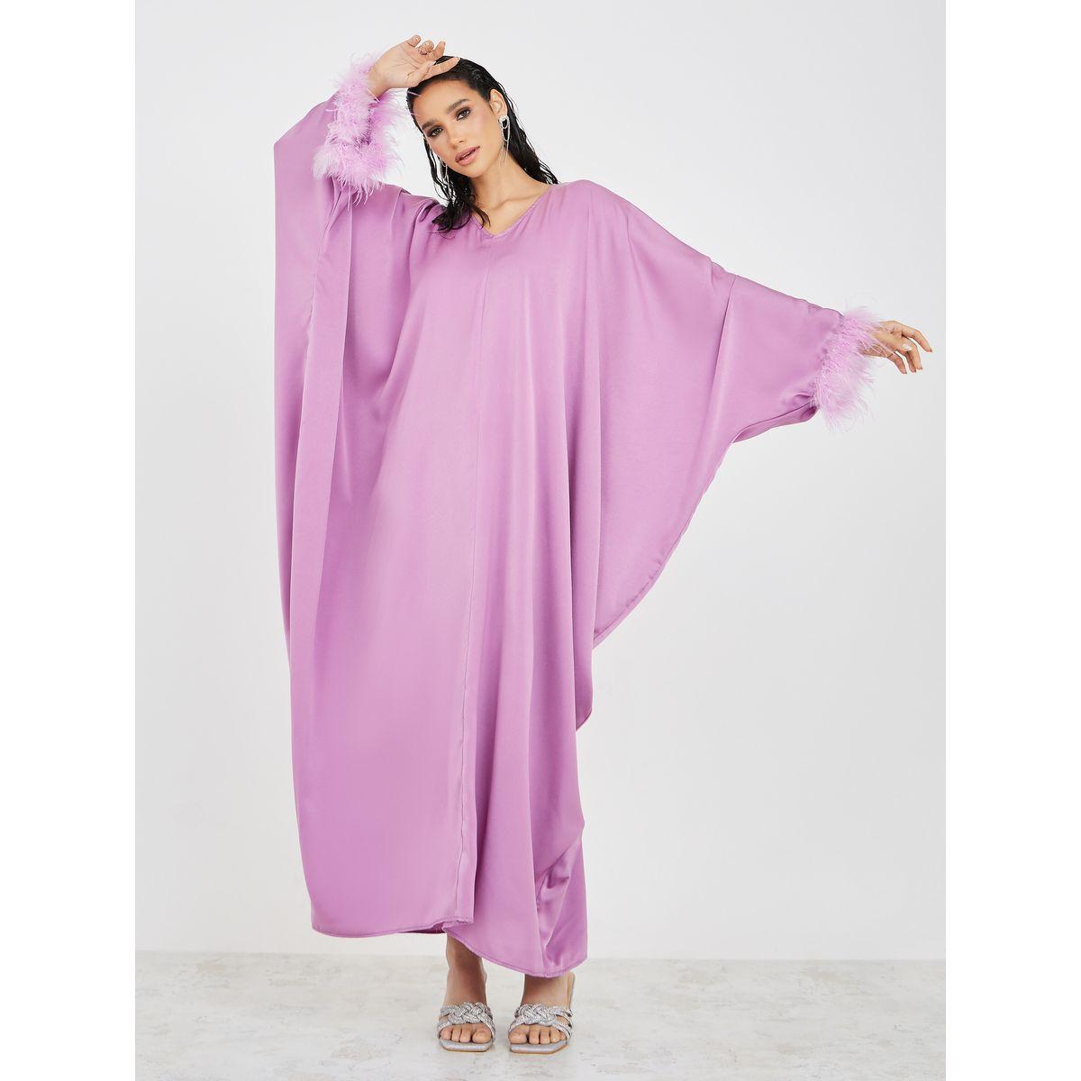 فستان طويل مزين بريش صناعي-women-clothing-dresses-image-1
