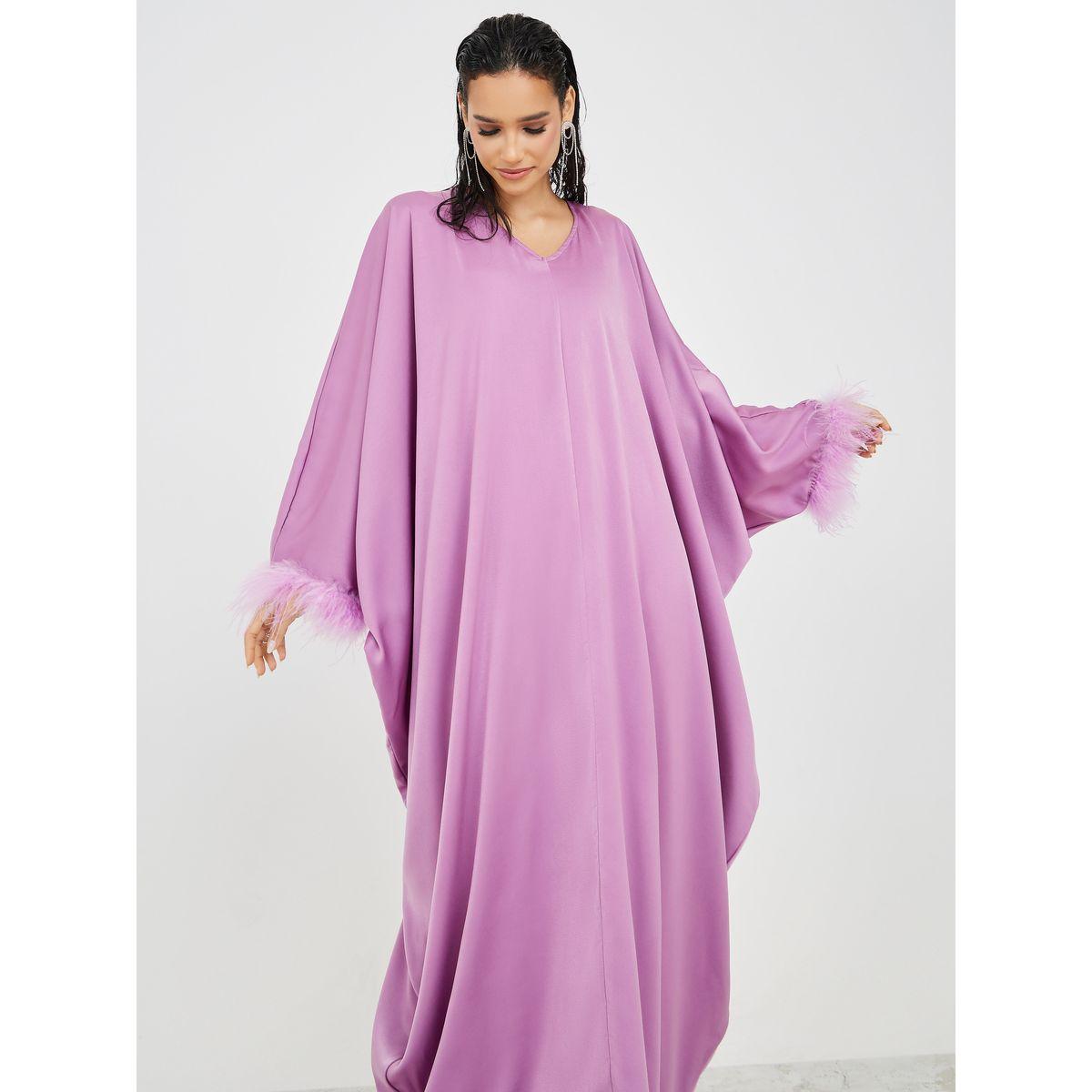 فستان طويل مزين بريش صناعي-women-clothing-dresses-image-2