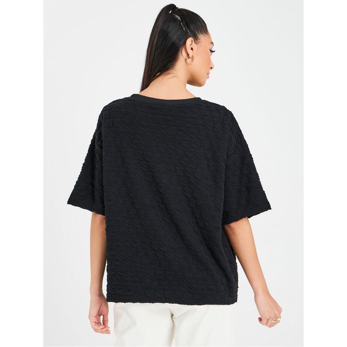 Styli Textured Round Neck Oversized Top-women-clothing-tshirts-image-5