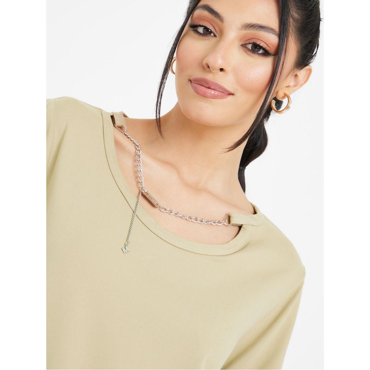Styli Regular Fit Chain Detail Neck Solid T-Shirt-women-clothing-tshirts-image-4