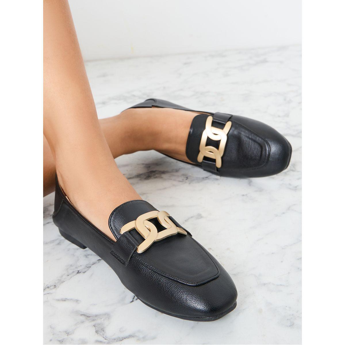 Styli Chain Accent Pointed Toe Loafers-women-shoes-loafersandmoccasins-image-1
