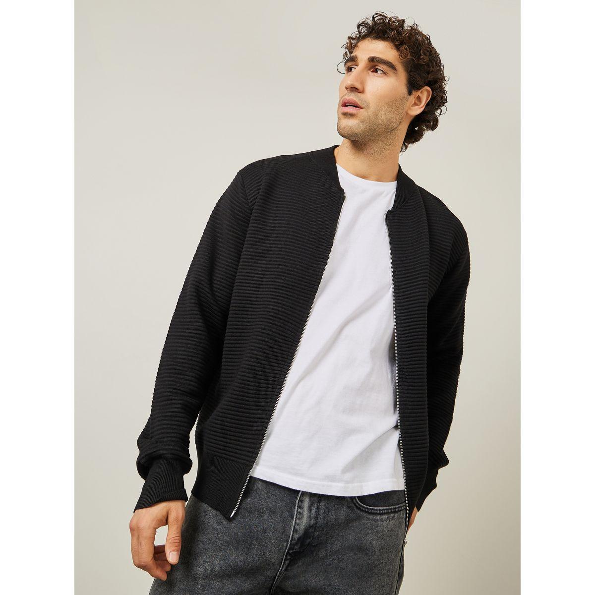 Styli Ribbed Zip Through Relaxed Fit Cardigan-men-clothing-sweatersandpullovers-image-1